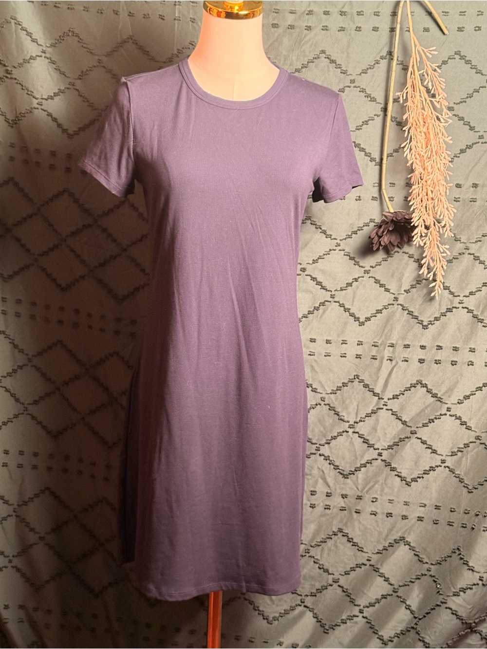 Athleta Blue Short-Sleeve Midi Knit Dress